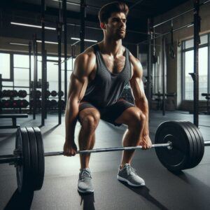 Muscular man in the starting position of a deadlift