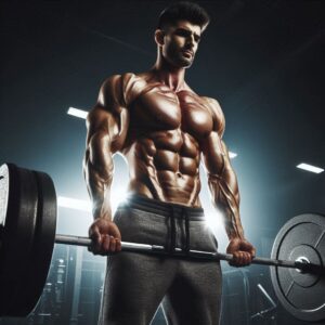 Muscular man at the top of a deadlift