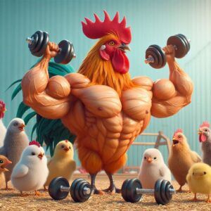 Muscular Chicken Lifting Dumbbells